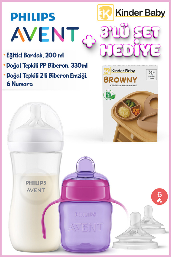Philips Avent Doğal Tepkili Biberon 330 Ml +Eğitici Bardak + 6 Ay Emzik Beslenme Seti Hediyeli