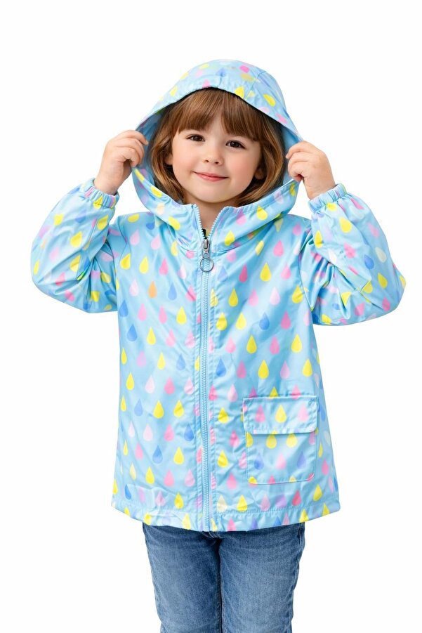 gültekin bebe Asya Kids Damla Desenli Kız Yağmurluk 3-7 Yaş-5560400 - SU YEŞİLİ