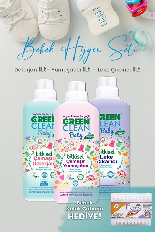 Green Clean U Green Clean Baby Çamaşır Deterjanı, Yumuşatıcı ve Leke çıkarıcı 1 L ve Hediyeli