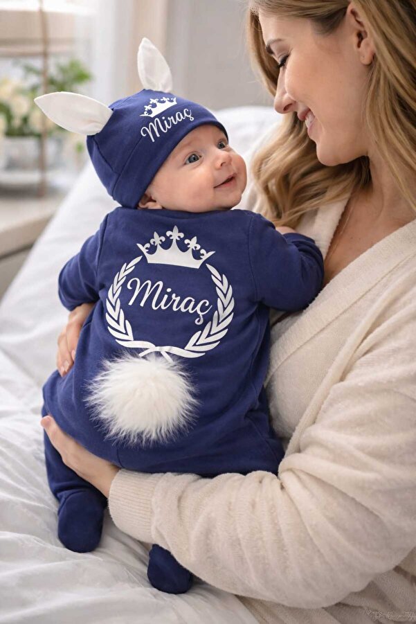 BY TUNA DESİGN Miraç Isimli Erkek Bebek Tulum, Isimli Erkek Bebek Hastane Çıkışı