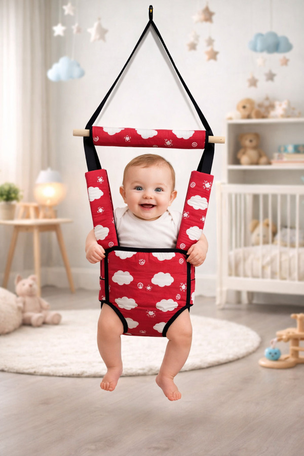 Cozibo Hoppala Zıpzıp Yüz Korumalı Kanguru, Yaylı Denge Bebek Yürüteci Doğal Ahşap