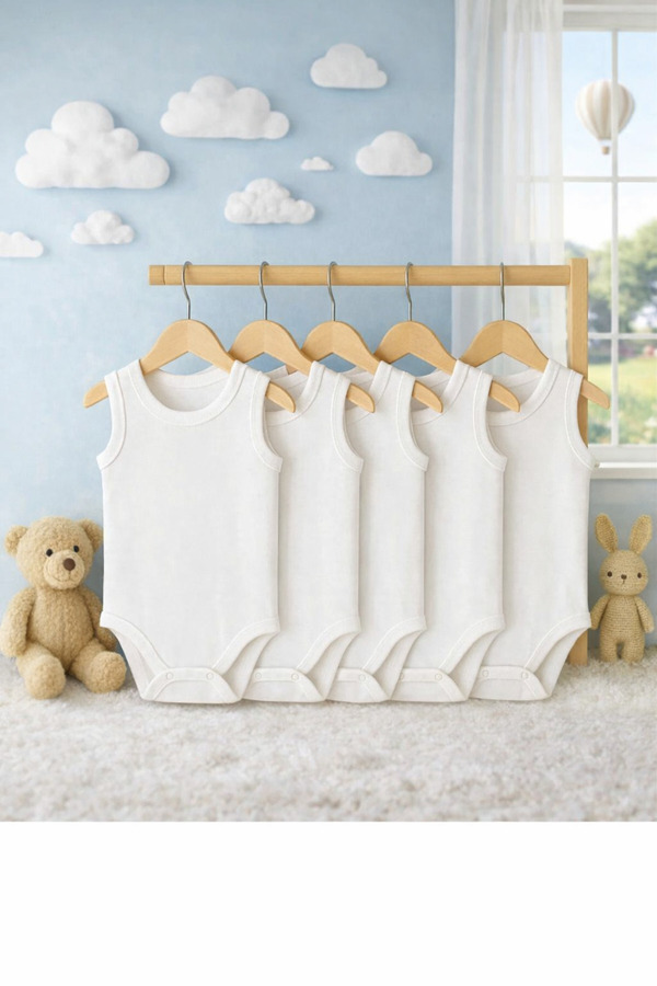 vieso 5'li %100 Organik Pamuk Bebek Çıtcıtlı Body Zıbın Atlet