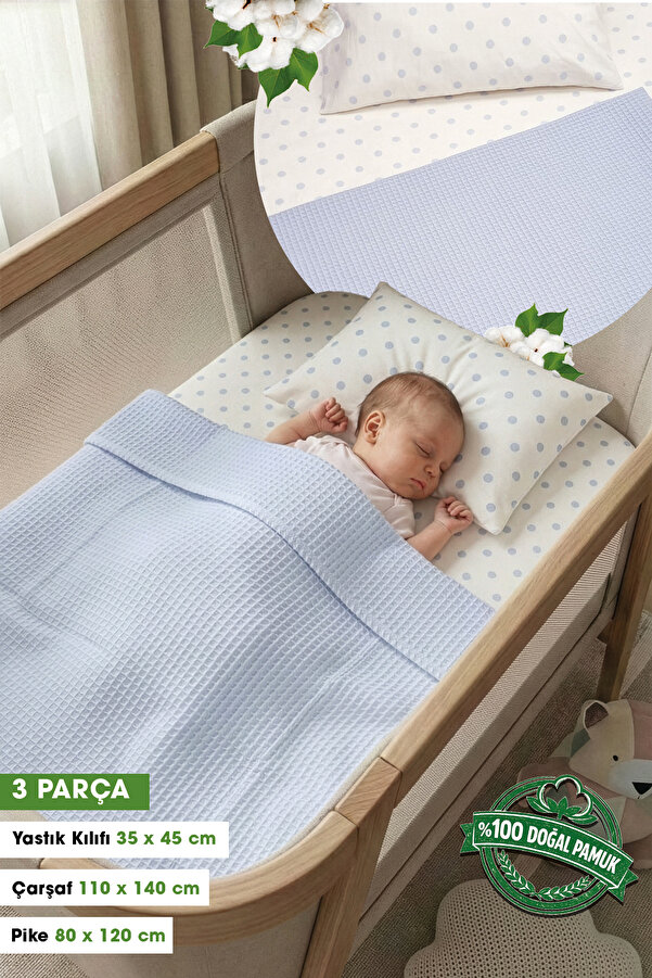 Yada Baby %100 Pamuk Poplin Waffle Bebek Pike Takımı (80 X 120 CM) (OEKO-TEX SERTİFİKALI)