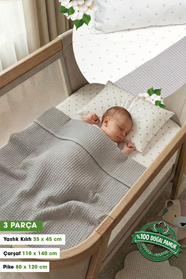 Yada Baby %100 Pamuk Poplin Waffle Bebek Pike Takımı (80 X 120 CM) (OEKO-TEX SERTİFİKALI)