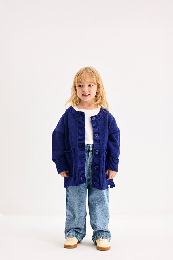 Marvy Yünlü Oversize Triko Hırka Mavi