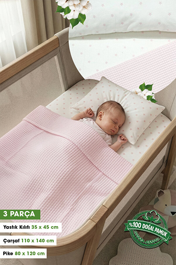 Yada Baby %100 Pamuk Poplin Waffle Bebek Pike Takımı (80 X 120 CM) (OEKO-TEX SERTİFİKALI)