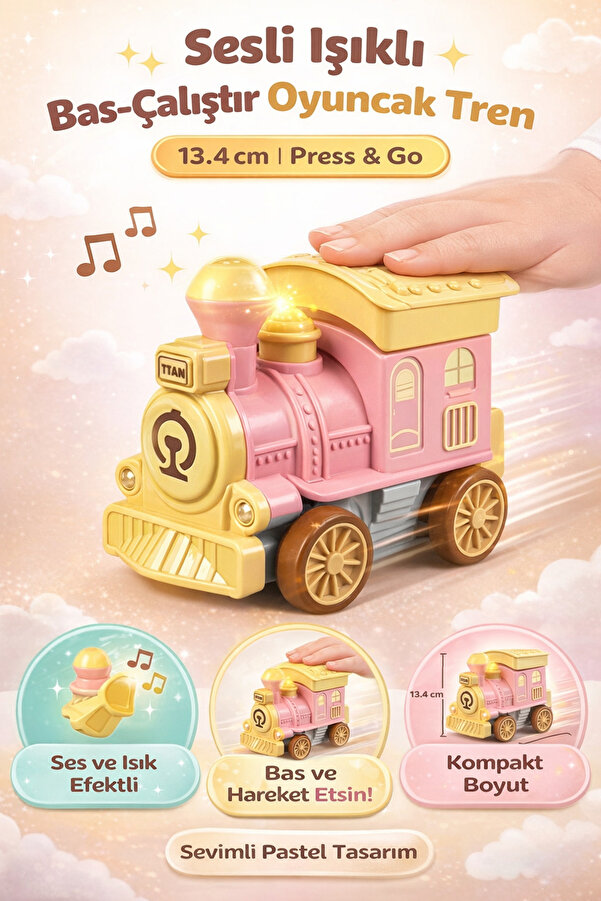 YILDIRIM OYUNCAK Pilli Sesli Işıklı ve Müzikli Bas Git Bebek Treni 13 cm