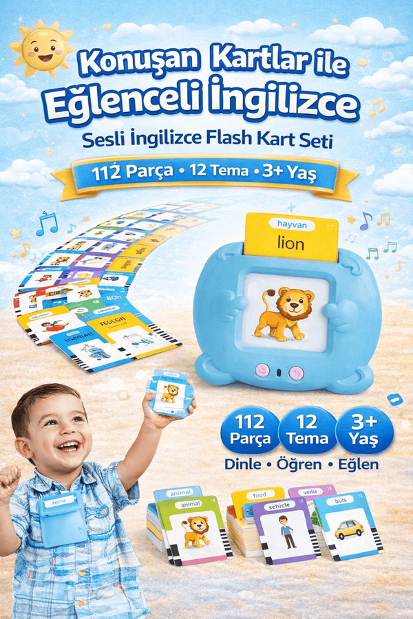 robokids Sesli İngilizce Flash Kart Seti 112 Parça | Erken Eğitim Elektronik Dil Öğrenme Oyuncağı Ma