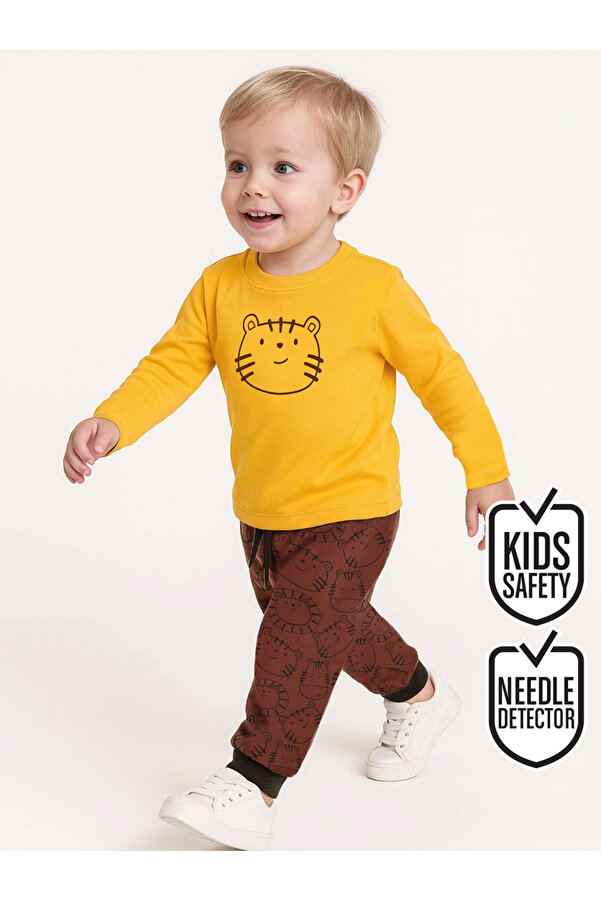 Denokids Sevimli Kedi Erkek Bebek T-shirt Pantolon Takım