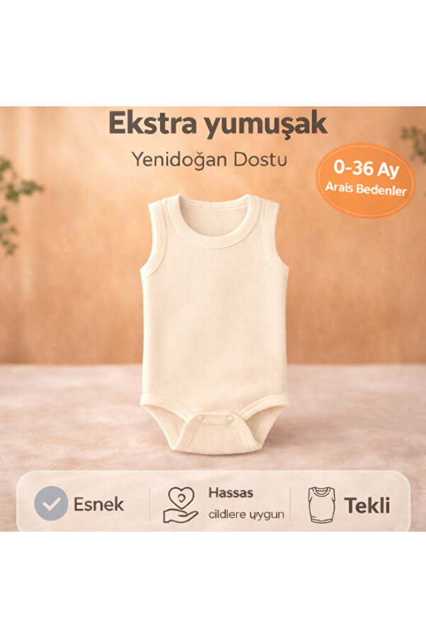 Novibaby Bebek Atlet Body Zıbın Çıtçıtlı Ekru 100% Pamuk Yenidoğan