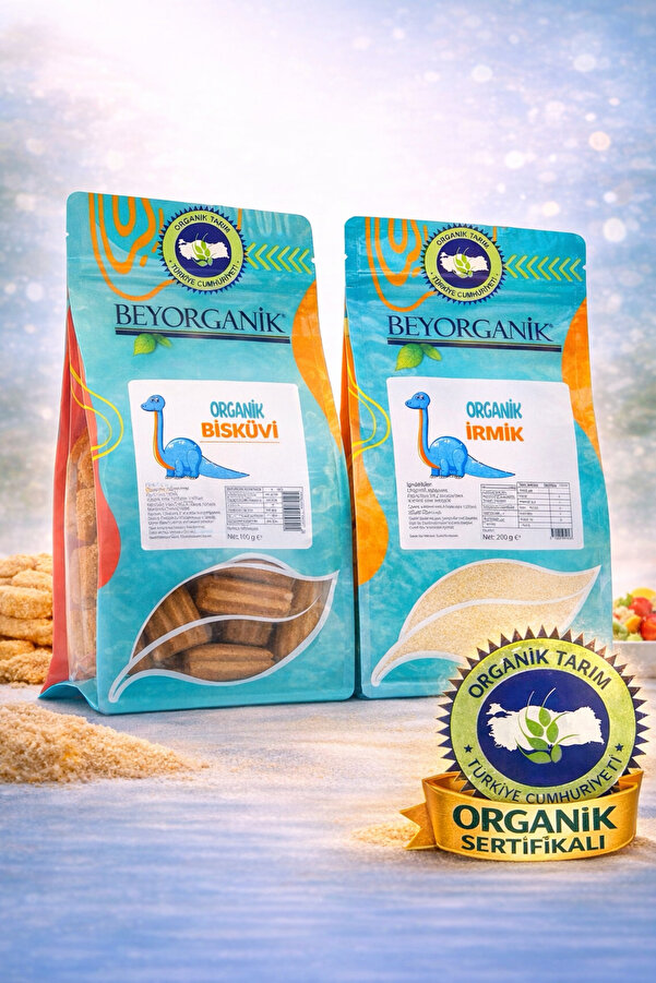 BEYORGANİK Organik Bebek Bisküvisi 100gr ve Organik İrmik 200gr seti 2'li