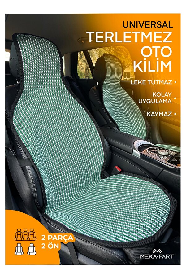TREND Meka Part Terletmez Koltuk Koruyucu Kılıf Füme Universal 2 Parça Ön Yeşil Beyaz