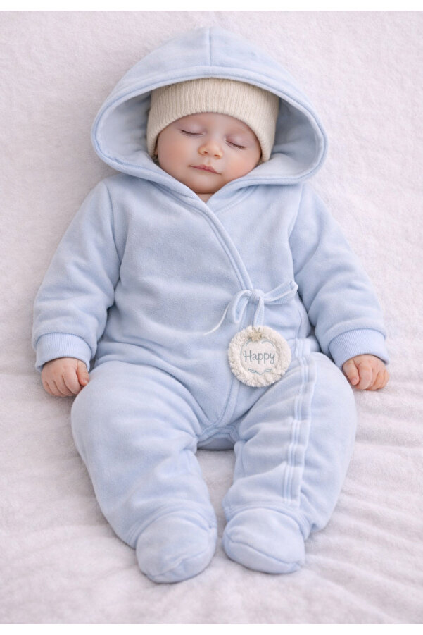 Flexi Figürlü Kapüşonlu Polar Bebe Tulumu