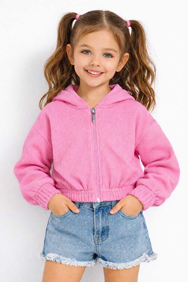 cınartarzbutik Kız Çocuk Waffle Kumaş ince Yazlık Fermuarlı Crop Hırka 2-9 yaş