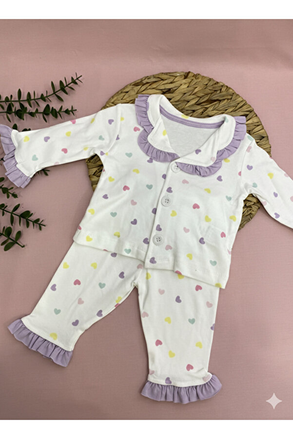 dolaş kids KALP BASKILI FIRFIRLI IKILI PIJAMA TAKIMI