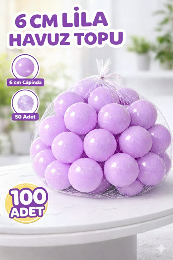 BebeMango Lila Renkli Şişme Oyun Havuzu Topları - 6 cm Çapında 100’lü Paket