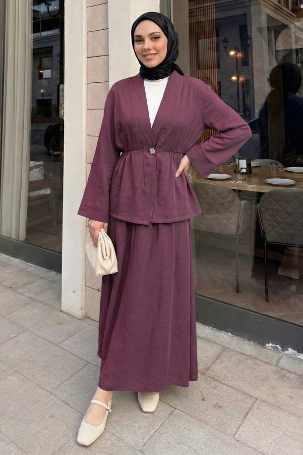 InStyle Shawl Collar Gold Buttoned Burgundy Suit