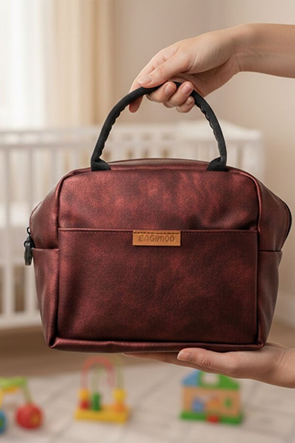 Bagimoo Isı Yalıtımlı Su Geçirmez Termal Çanta Yemek Taşıma Beslenme Çantası Askılı Kahve Suni Deri