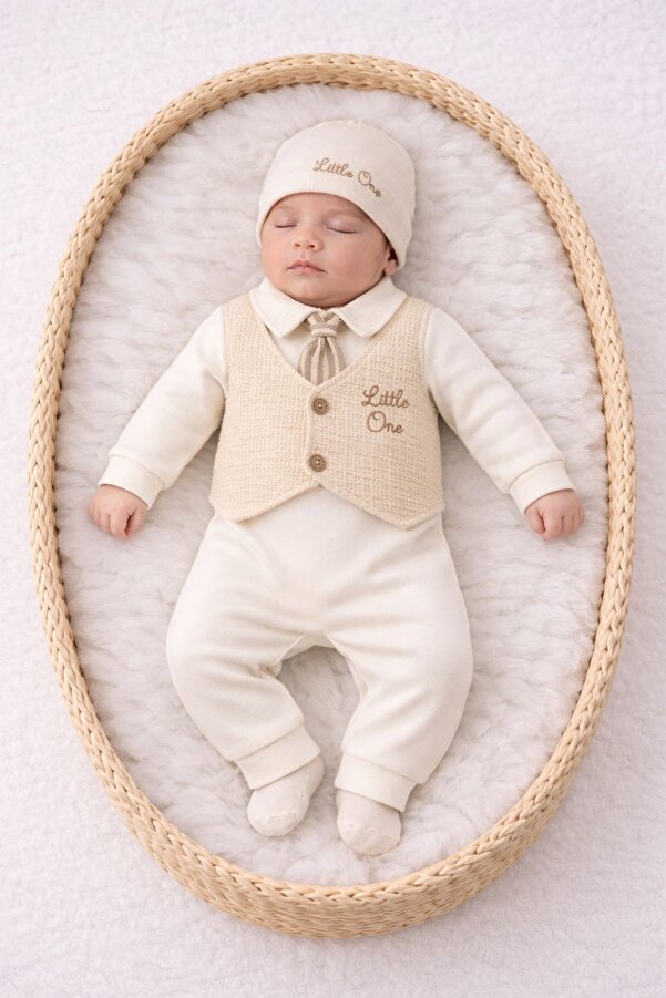 Minytrendy Erkek Bebek %100 Pamuk Konsept Yelekli Yenidoğan Tulum Mevlüt Kıyafeti Bayramlık Takım