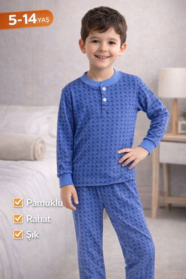 DİAMOND OUTLET Erkek Çocuk Pamuklu Pijama Takımı 5-14 Yaş – Uzun Kollu Rahat Uyku Seti