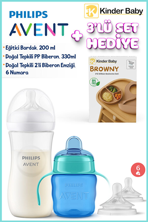 Philips Avent Doğal Tepkili Biberon 330 Ml +Eğitici Bardak + 6 Ay Emzik Beslenme Seti Hediyeli