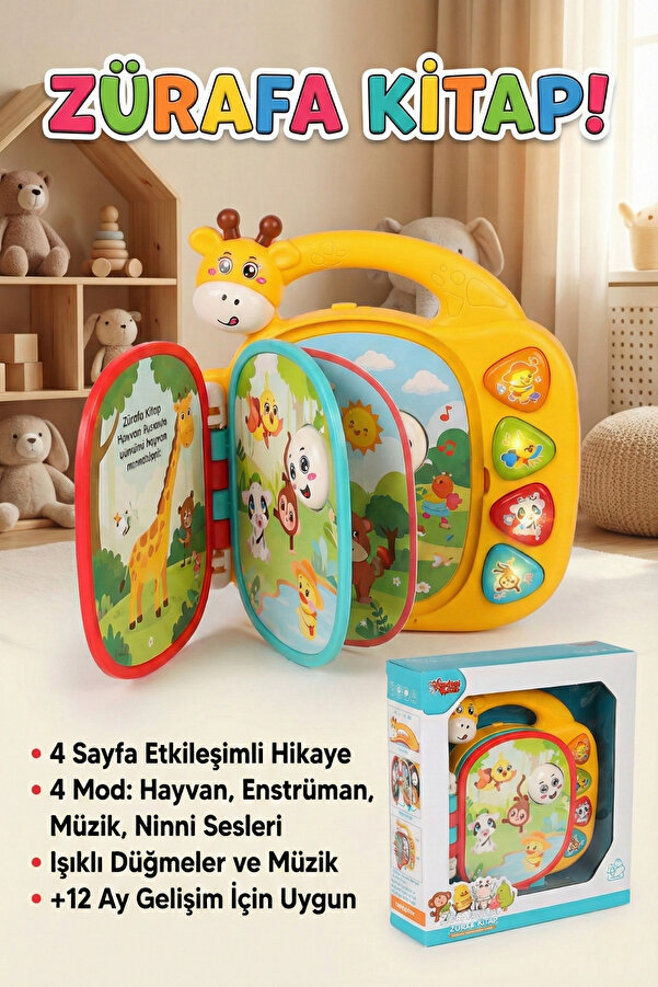 craftivio Zürafa Kitap Eğitici Müzikli Sesli Ve Işıklı İnteraktif Bebek Oyuncağı (+12 Ay)
