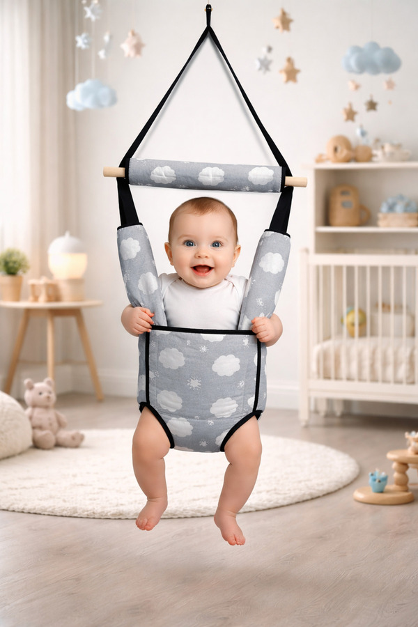 Cozibo Hoppala Zıpzıp Yüz Korumalı Kanguru, Yaylı Denge Bebek Yürüteci Doğal Ahşap