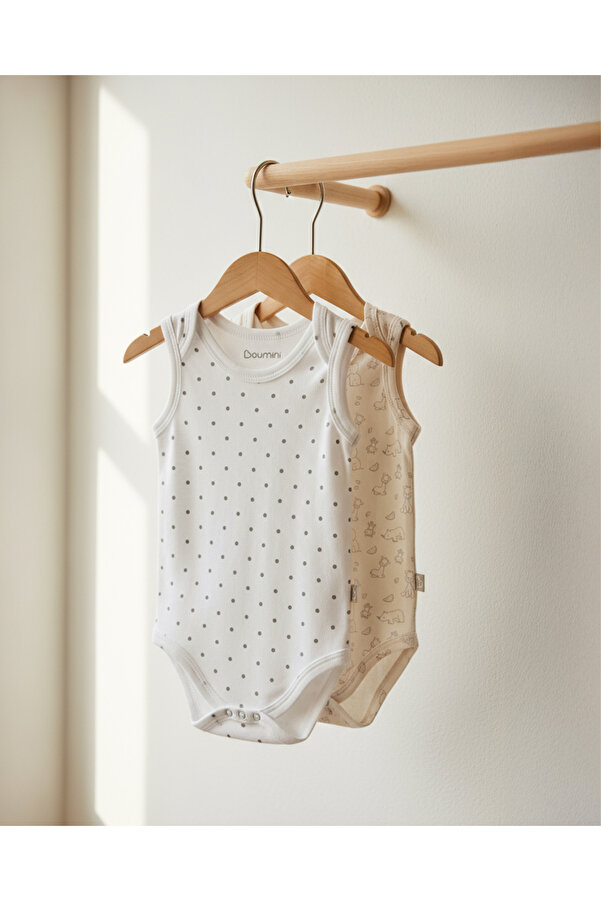 Boumini Pamuklu 2'li Bebek Çıtçıtlı Atlet Body Ekru