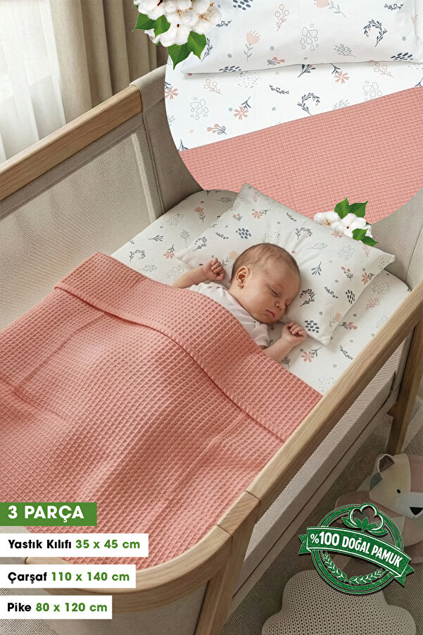 Yada Baby %100 Pamuk Poplin Waffle Bebek Pike Takımı (80 X 120 CM) (OEKO-TEX SERTİFİKALI)
