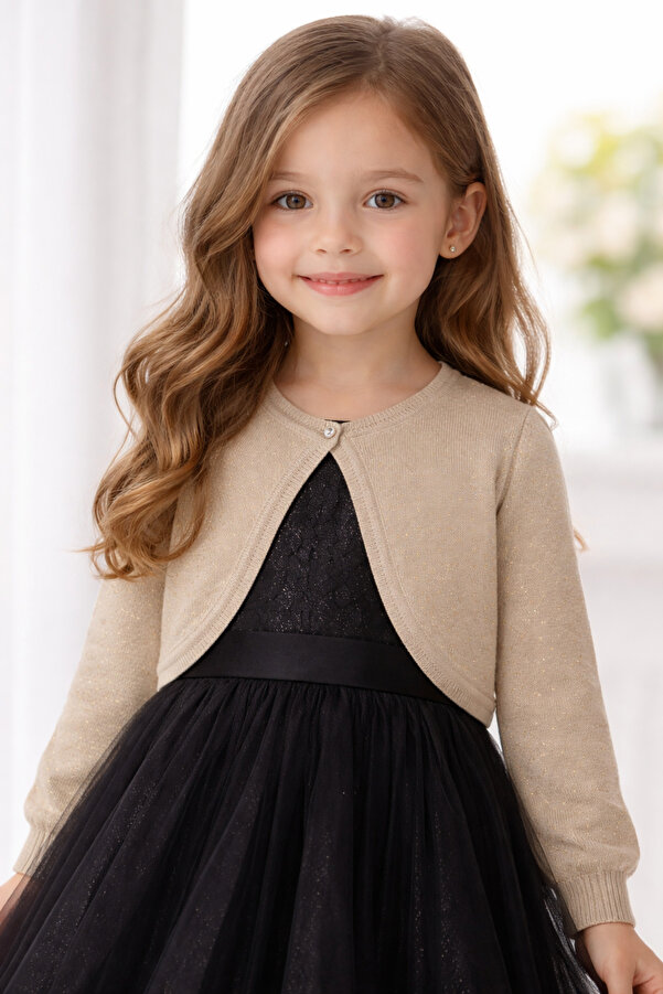 Minora Triko Kız Çocuk Simli Bolero Bej