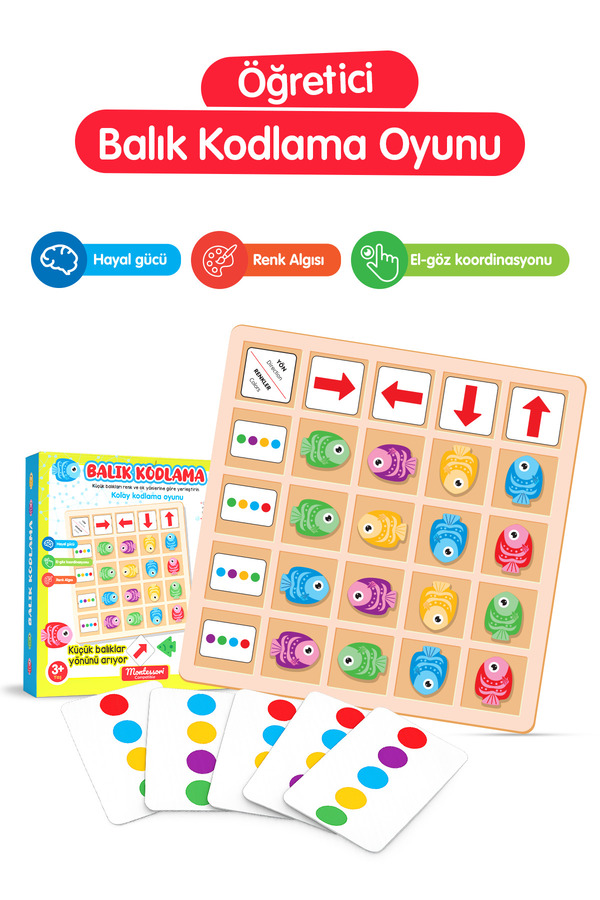 kidva Balık Kodlama Mantık Oyunu 40 Parça Çift Taraflı Kartlı Renk Montessori Eğitici Zeka Oyuncak 3 Yaş