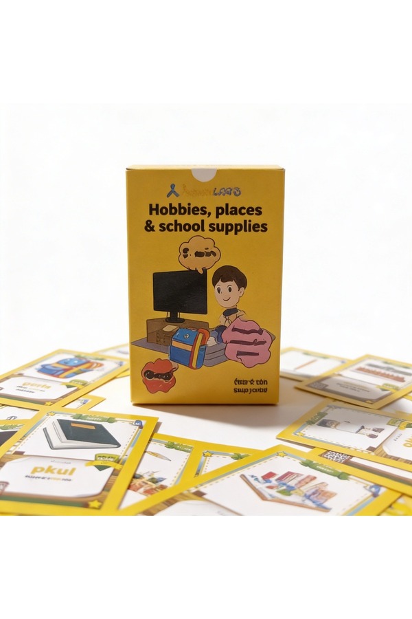 mindoland A1 Hobiler-Yerler ve Okul Eşyaları Serisi ingilizce kelime kartları sesli flash kart