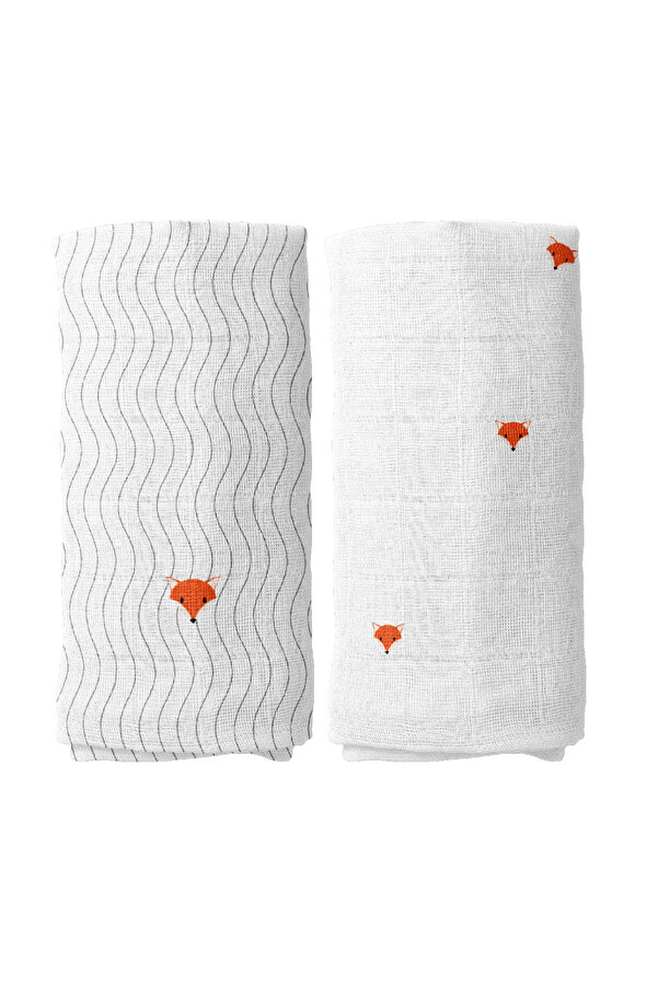 Casadora Baby Cool Fox Nakışlı 100% Pamuk Müslin Örtü Seti (90x90 CM 2'Lİ)