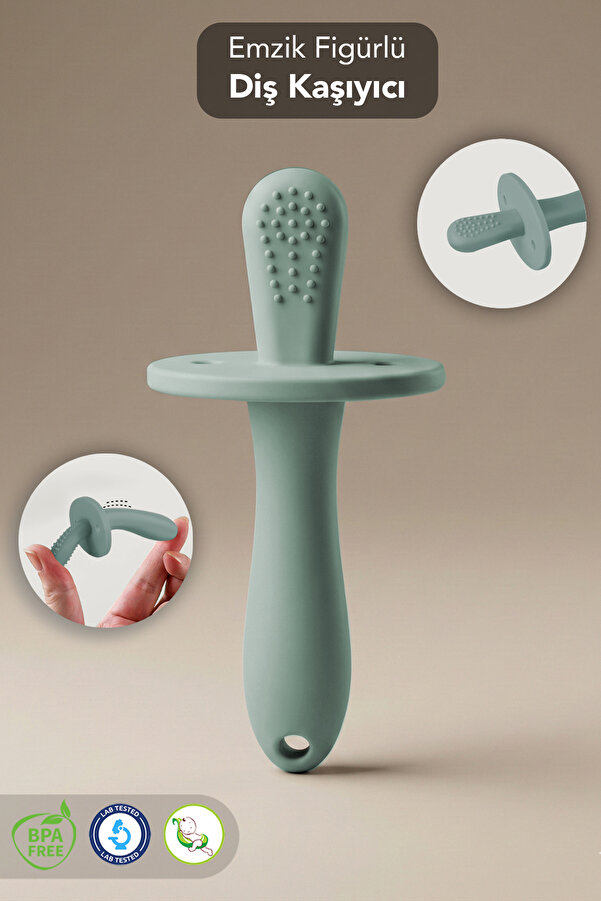 Meleni Baby Bebek Silikon Diş Kaşıyıcı Emzik - Bebek Diş Kaşıma Emziği Silikon Dişlik Yeşil