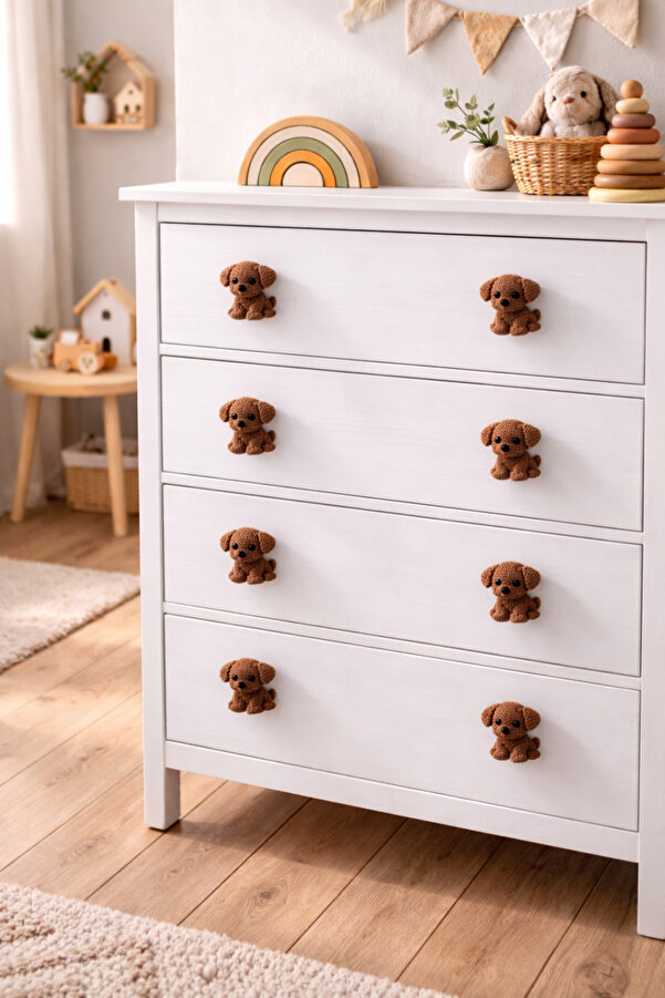 Rekatech KÖPEK FİGÜRLÜ KULP Çocuk Odası Örgü Desenli Dekoratif Çekmece Kulpu Hayvan Figürlü Dolap Kulbu