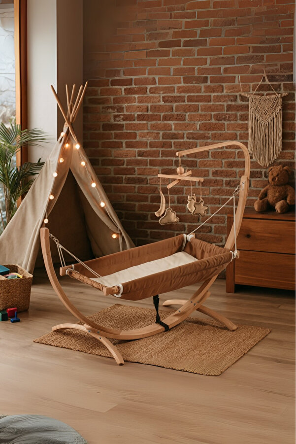 BebeK on For Hamak Kahverengi | %100 Kayın Ağacı Lamine Ahşap | Pamuklu Kumaş