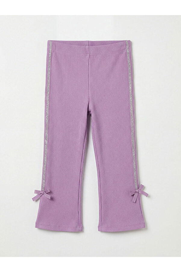 LC Waikiki Elsiva Collection Lila Paçası Fiyonklu Yan Şeritli Kız Çocuk Tayt