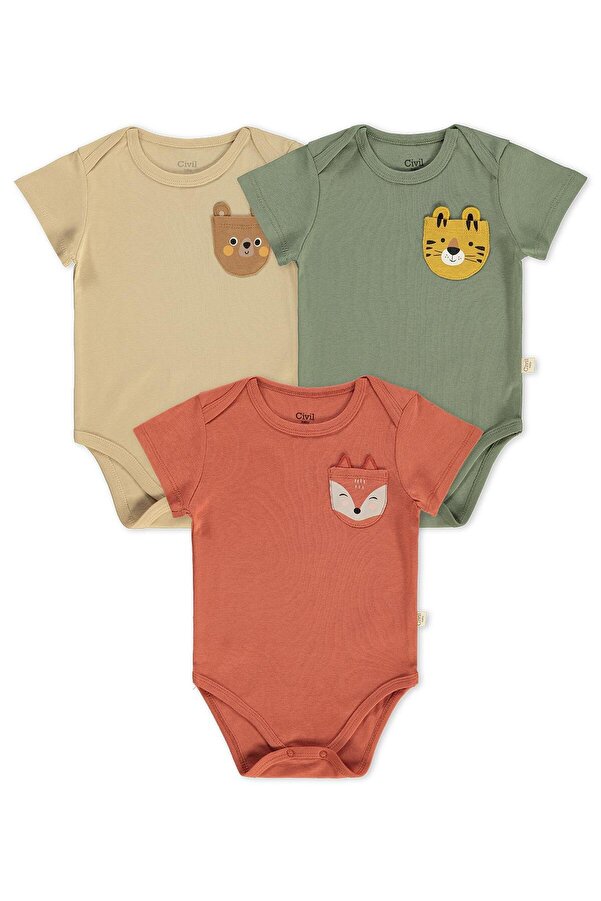 Civil Baby Cep Tilki Hayvan Baskılı 3 Lü 0-36 Ay Çıtçıtlı Badi - Turuncu