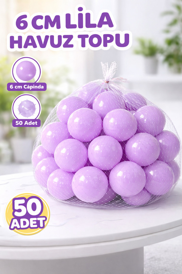 BebeMango Lila Renkli Şişme Oyun Havuzu Topları - 6 cm Çapında 50'li Paket