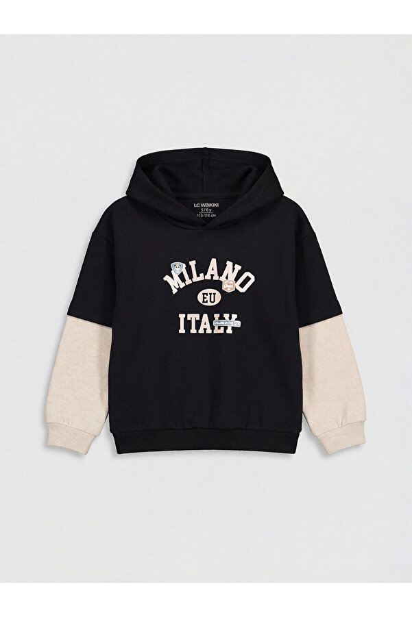 LC Waikiki Nevaa Collection Siyah Renk Bloklu Erkek Çocuk Kapüşonlu Sweatshirt