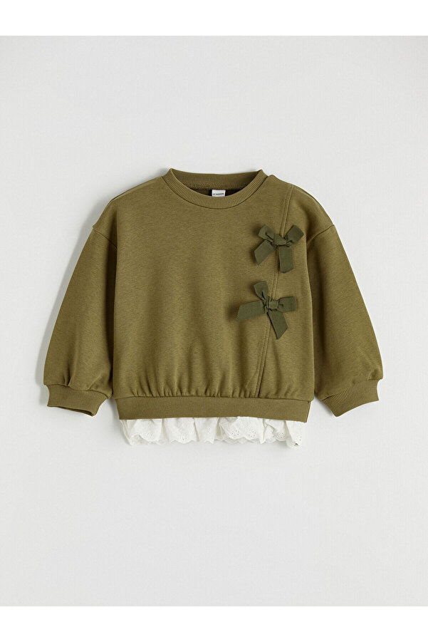 LC Waikiki Nevaa Collection Haki Fiyonk Detaylı Kız Çocuk Sweatshirt