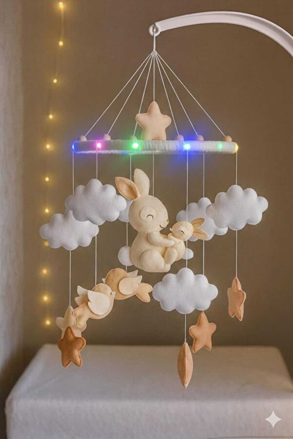 fn ( IŞIKLI ) El YapımI Bebek Dönencesi Beşik Mobili Bebek Odası Dekoru Bebek Montessori