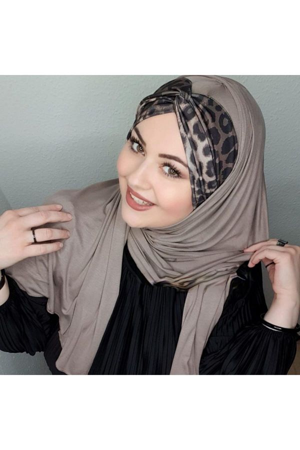 Differenza-Mink Colored Leo Combed Cotton Shawl - Knot Design 1