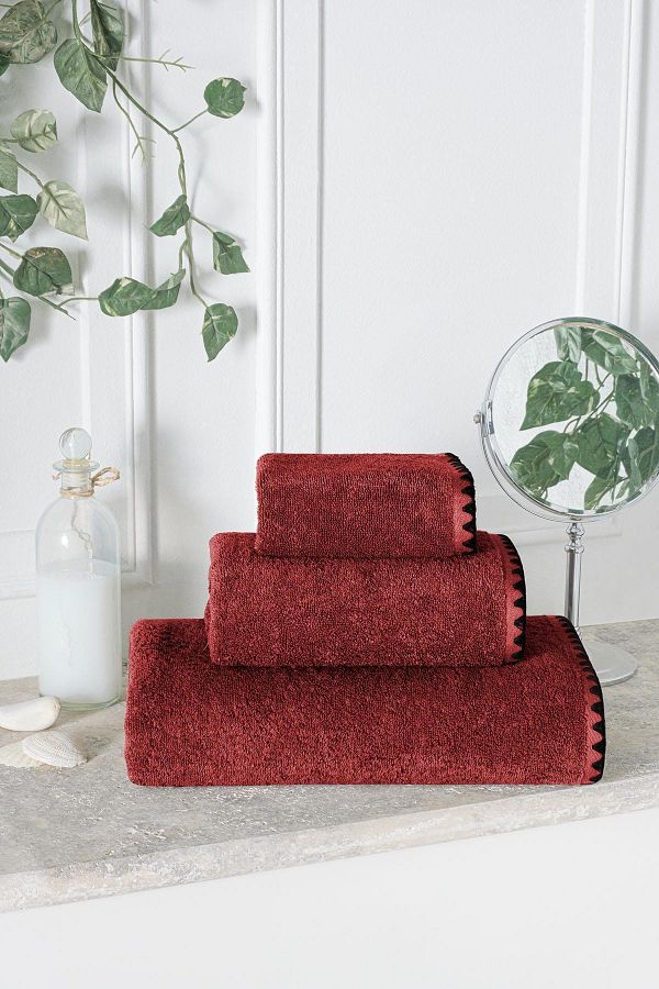 Upline-Set prosoape Janine 3 piese (30X30 50X90 70X140) - Roșu Claret 1