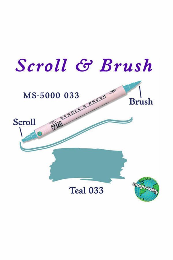 Zig-Scroll & Brush Double Line and Brush Tip Calligraphy and Shading Pen 033 Teal 1