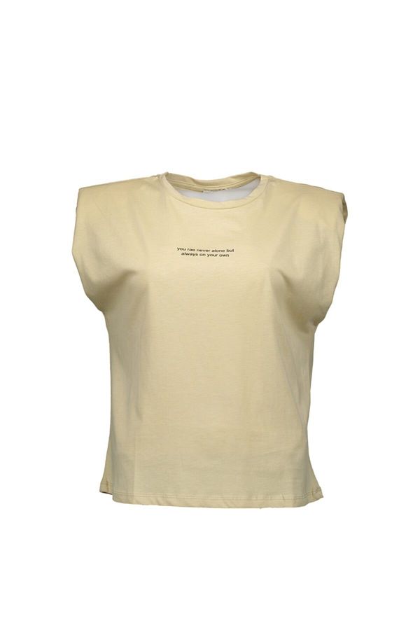 Collezione-Beige Padded Shoulder Detailed Comfortable T-shirt 1