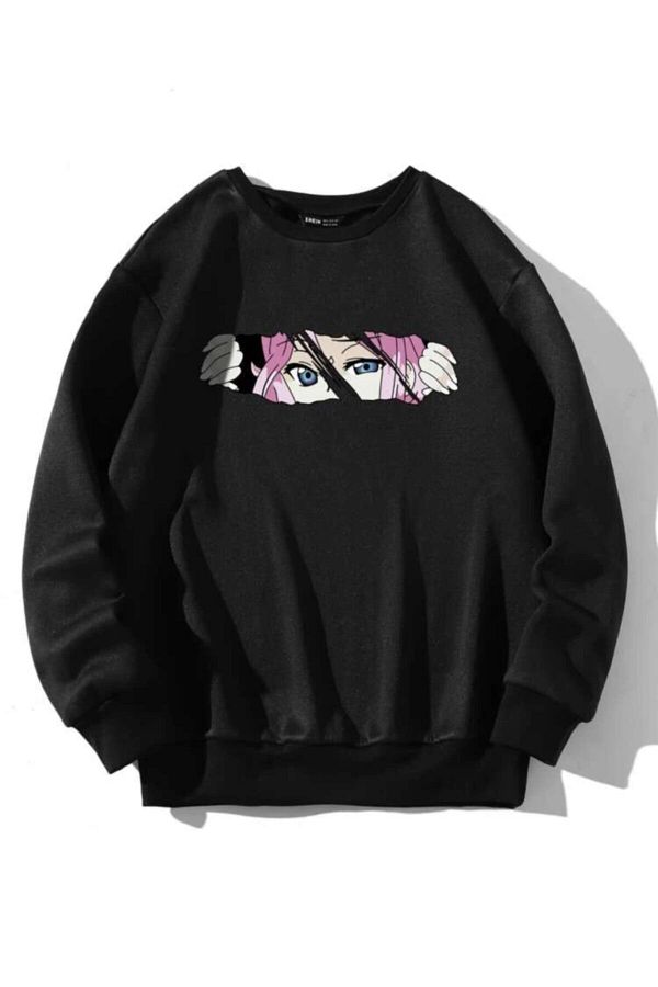 ALİKA-Hanorac oversize de damă negru Anime Face 1