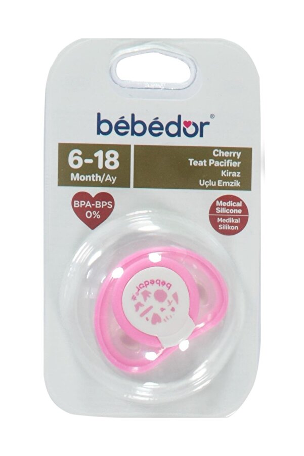 Bebedor Kiraz Uçlu Silikon Emzik 6-18 Ay Pembe