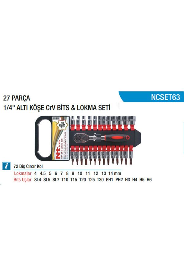 Dlyn-Nt 1/4" Bits and 6 Corner Socket Set 27 PiecesNcset63 1