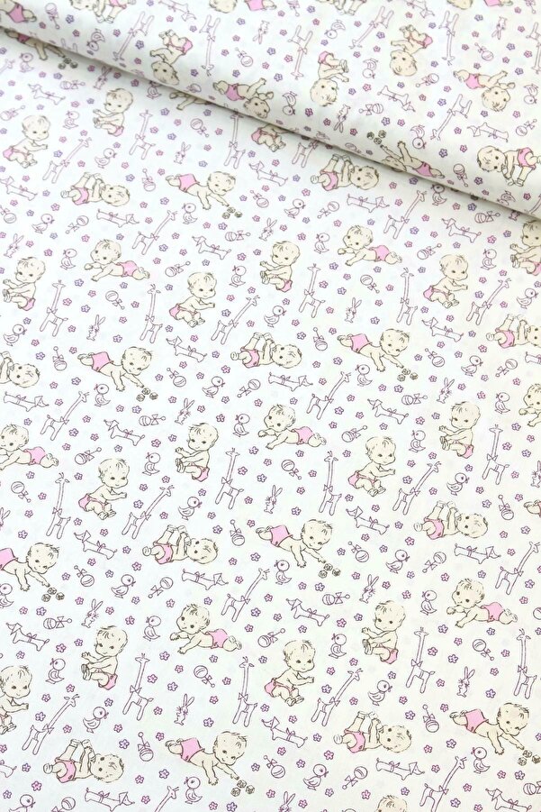 daisy star Pembe Bebek Poplin Kumaş